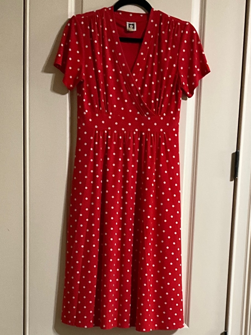Anne Klein Red with White Polka Dot Faux-Wrap Midi Dress
